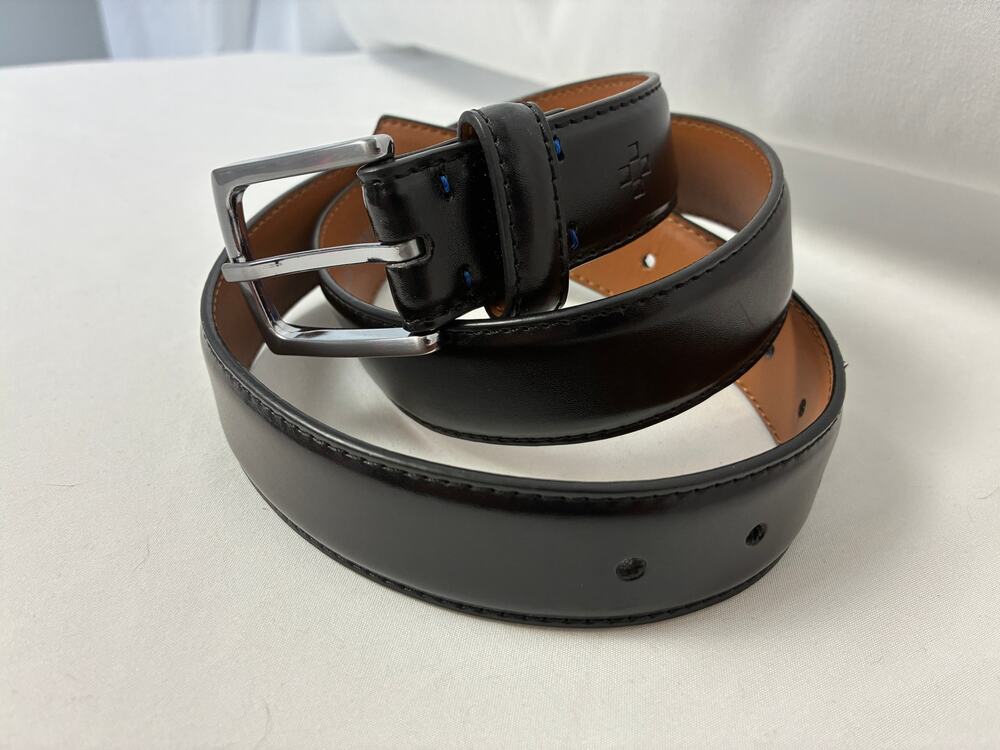 Vince Camuto Genuine Leather Belt Black Silver Tone 34 VC3006